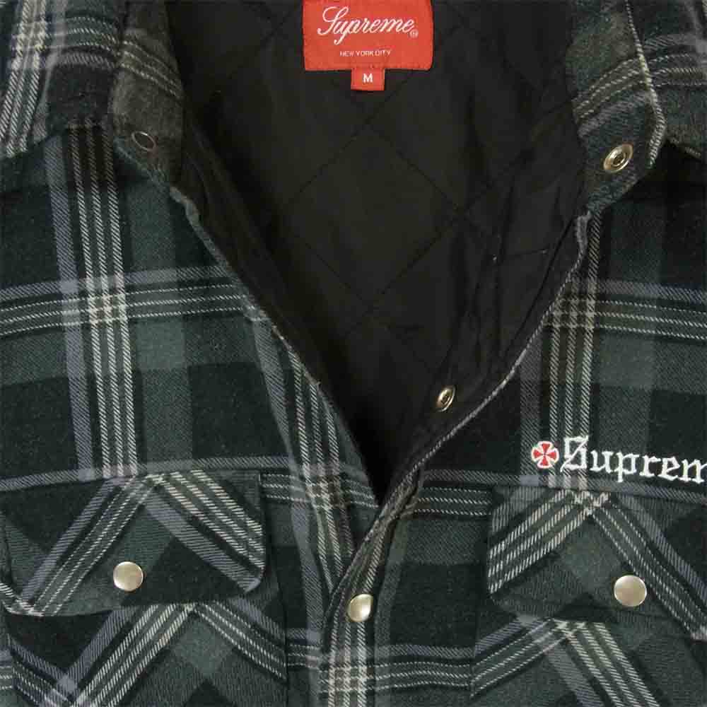 Supreme シュプリーム インデペンデント independent 17AW Quilted Flannel Shirt キルティング フランネル シャツ ジャケット グレイッシュグレー系 M【中古】