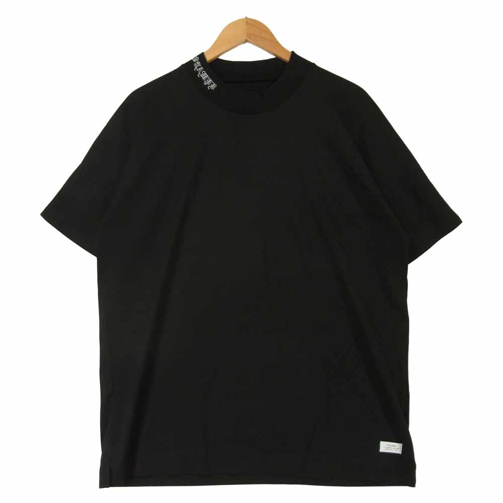スタンプド MOCK NECK TEE モックネック 半袖 Ｔシャツ コットン 中国製 ブラック系 L【美品】【中古】