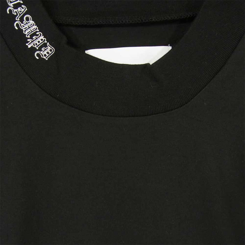 スタンプド MOCK NECK TEE モックネック 半袖 Ｔシャツ コットン 中国製 ブラック系 L【美品】【中古】