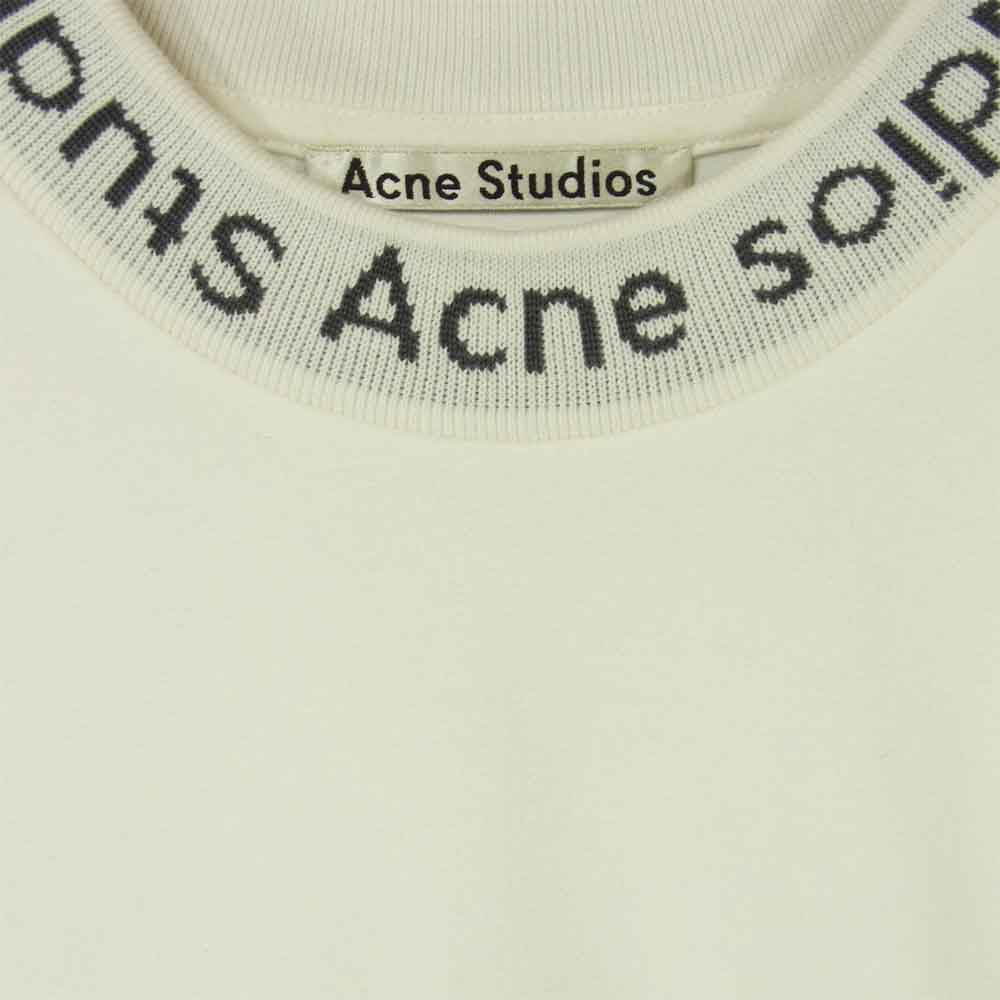 ACNE STUDIOS アクネストゥディオズ NAVID モックネック ロゴ 半袖 Tシャツ レーヨン ホワイト系 L【美品】【中古】