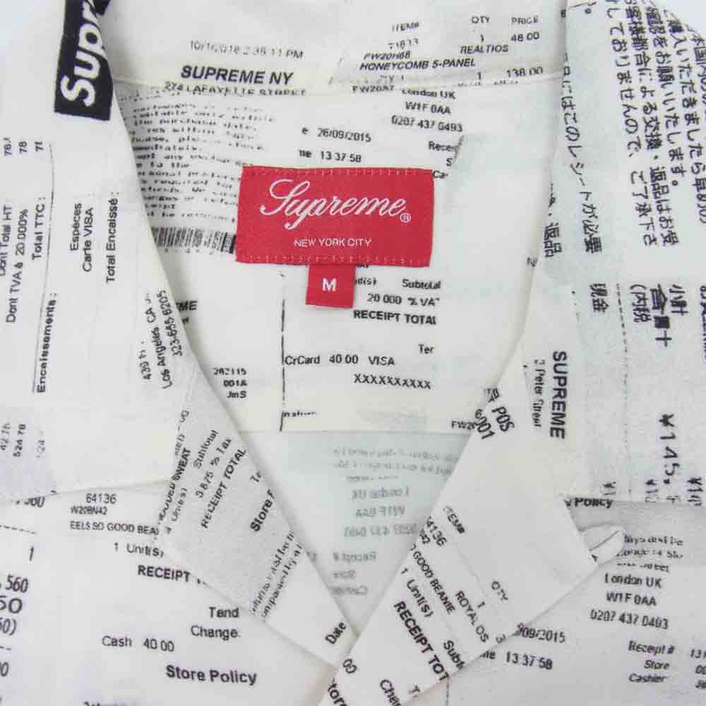 Supreme シュプリーム 20AW Receipts Rayon S/S Shirts レシート プリント レーヨン シャツ ホワイト系 M【美品】【中古】