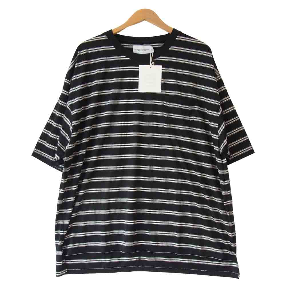 ピーイーオーティーダブリューエージー C-003-176 PKT 5SLEEVE BOX T BORDER オーバーサイズ ポケット ボーダー Tシャツ ブラック系 2【新古品】【未使用】【中古】