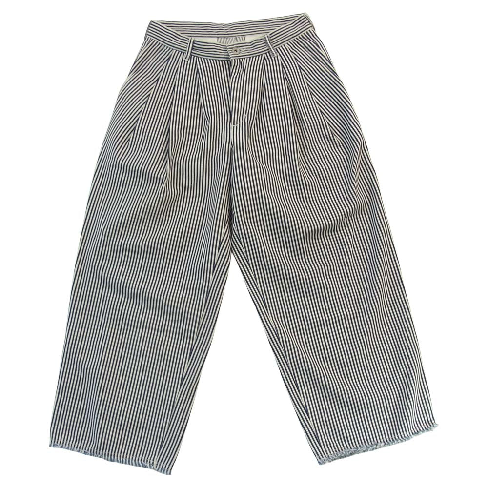 ピーイーオーティーダブリューエージー P-015-040 3Tuck Denim Trousers タック ヒッコリー デニム トラウザー インディゴブルー系×ホワイト系 1【美品】【中古】