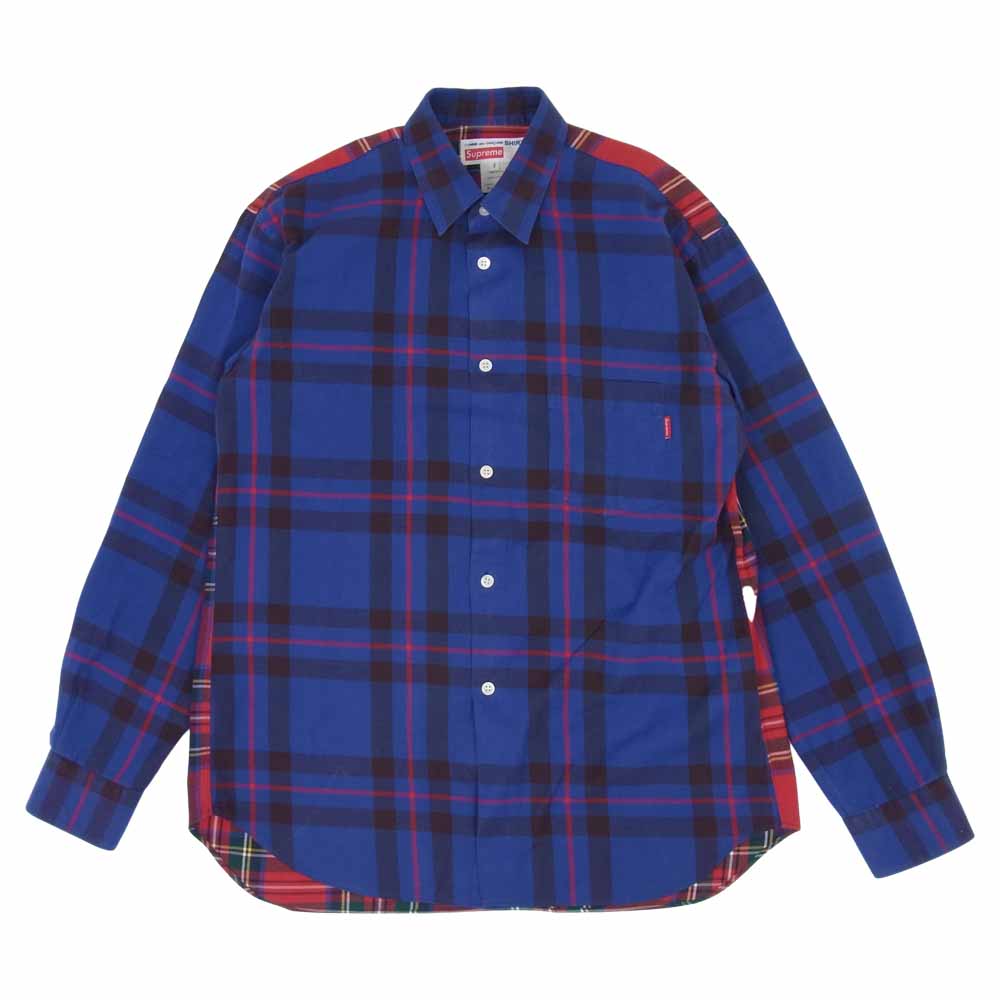 Supreme シュプリーム × コムデギャルソン COMME des GARCONS SHIRT 15AW Button Down Shirt バックロゴプリント チェック柄 切替 ボタンダウン シャツ マルチカラー系 S【中古】