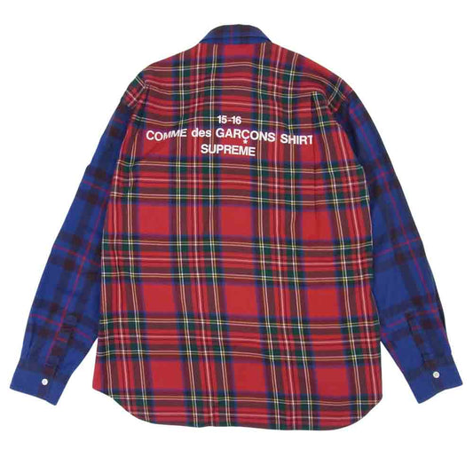 Supreme シュプリーム × コムデギャルソン COMME des GARCONS SHIRT 15AW Button Down Shirt バックロゴプリント チェック柄 切替 ボタンダウン シャツ マルチカラー系 S【中古】