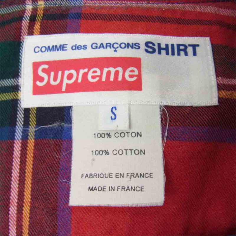 シュプリーム ×コムデギャルソンシャツ COMME des GARCONS SHIRT  15AW  Button Down Shirt ロゴプリントチェック長袖シャツ メンズ S
