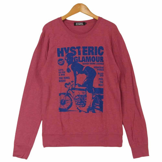 HYSTERIC GLAMOUR ヒステリックグラマー バイクガール ポスター デザイン クルーネック ロングスリーブ Tシャツ ピンク系 S【中古】