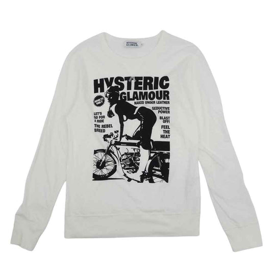 HYSTERIC GLAMOUR ヒステリックグラマー 0251CL04 バイクガール ポスター デザイン クルーネック ロングスリーブ Tシャツ ホワイト系 S【中古】