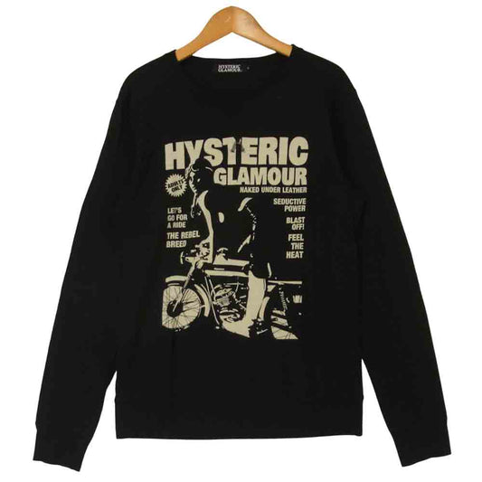 HYSTERIC GLAMOUR ヒステリックグラマー バイクガール ポスター デザイン クルーネック 長袖 Tシャツ ブラック系 S【中古】