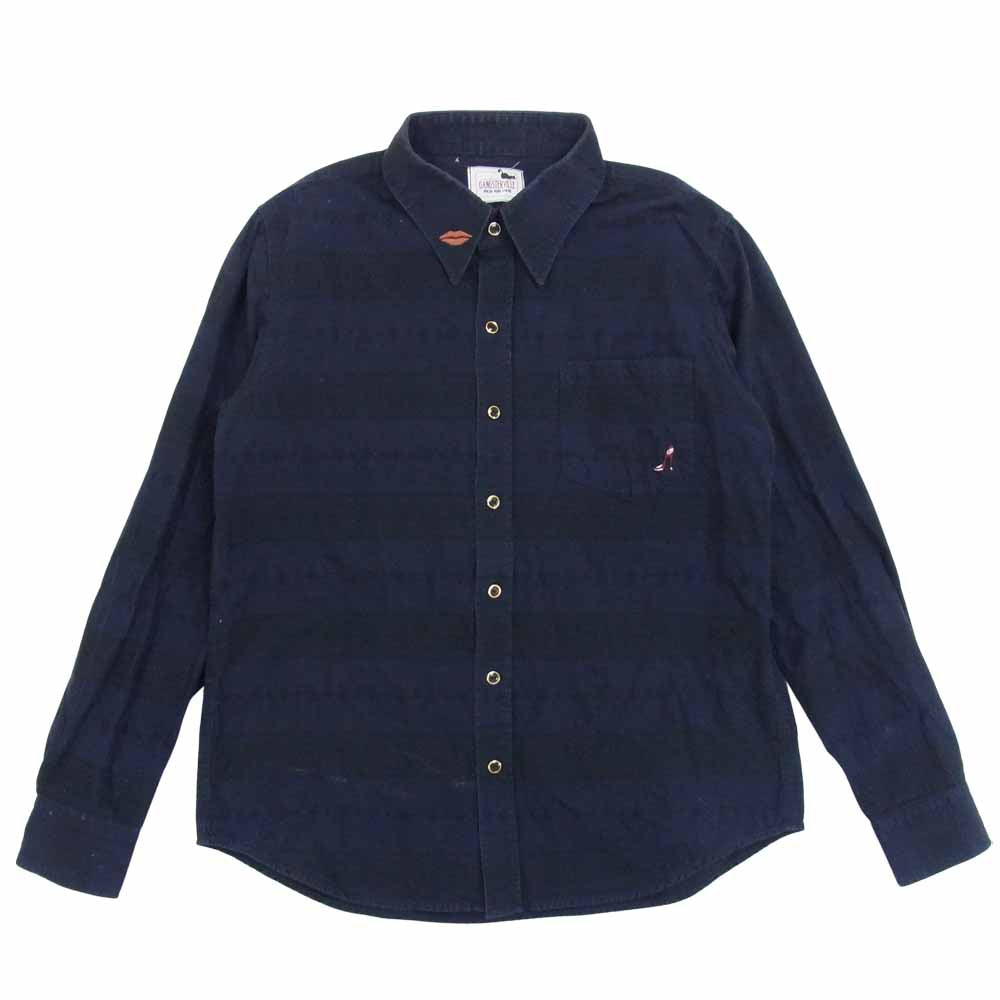 GANGSTERVILLE ギャングスタービル GSV-17-SS-21 KISS ME L/S SHIRTS コットン ジャガード シャツ ダークネイビー系 M【中古】
