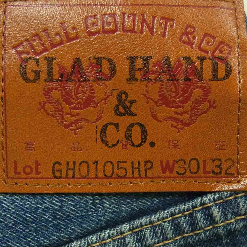 GLADHAND & Co. グラッドハンド GH0105HP FULL COUNT フルカウント 13.7oz LOOSE STRAIGHT ハンドペイント デニム パンツ インディゴブルー系 W30 L32【新古品】【未使用】【中古】