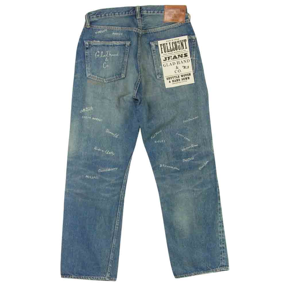 GLADHAND & Co. グラッドハンド GH0105HP FULL COUNT フルカウント 13.7oz LOOSE STRAIGHT ハンドペイント デニム パンツ インディゴブルー系 W32 L32【新古品】【未使用】【中古】