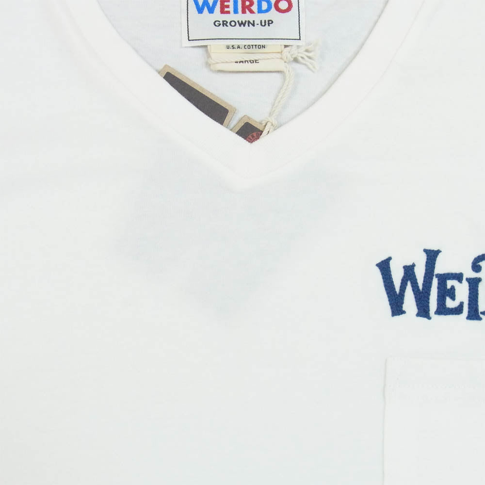 WEIRDO ウィアード 20SS WRD-20-SS-39 S/S V-NECK TEE CRAZY SIGN Vネック Tシャツ 白青系 L【新古品】【未使用】【中古】