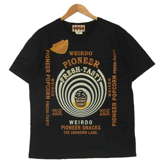 WEIRDO ウィアード WRD-17-MS-02 POPCORN S/S V NECK T-SHIRTS ポップコーン プリント 半袖 Tシャツ ブラック系 L【新古品】【未使用】【中古】