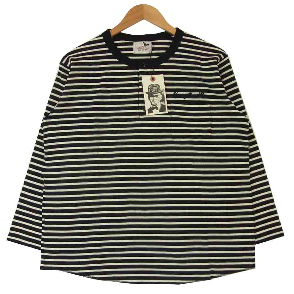 GANGSTERVILLE ギャングスタービル GSV-17-SS-37 ヘンリーネック 七分袖 ボーダー Tシャツ ブラック系 ホワイト系 M【新古品】【未使用】【中古】