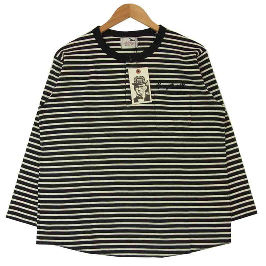 GANGSTERVILLE ギャングスタービル GSV-17-SS-37 ヘンリーネック 七分袖 ボーダー Tシャツ ブラック系 ホワイト系 M【新古品】【未使用】【中古】