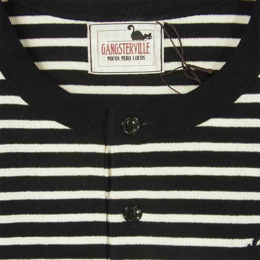 GANGSTERVILLE ギャングスタービル GSV-17-SS-37 ヘンリーネック 七分袖 ボーダー Tシャツ ブラック系 ホワイト系 M【新古品】【未使用】【中古】