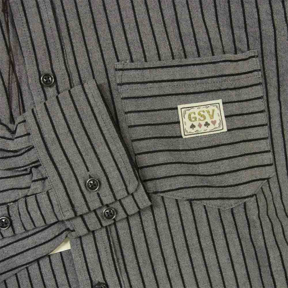 GANGSTERVILLE ギャングスタービル GSV-16-AW-28 RAZOR GANG L/S SHIRT 襟刺繍 ストライプ 長袖 シャツ グレー系 M【新古品】【未使用】【中古】