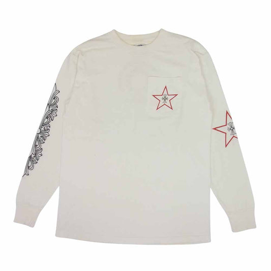 CHROME HEARTS クロムハーツ（原本無） USA製 Intellectual Gallery インテレクチュアルギャラリー スター クロス プリント ロングスリーブ Tシャツ オフホワイト系 M【中古】