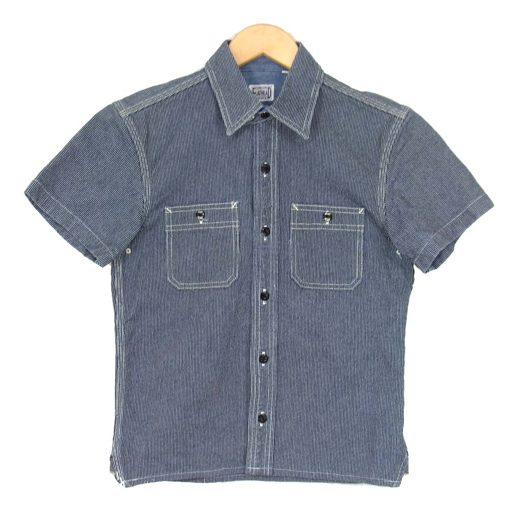 THE FLAT HEAD ザフラットヘッド ヒッコリー ワーク シャツ PIN HICKORY S/S WORK SHIRT ネイビー系 36【中古】