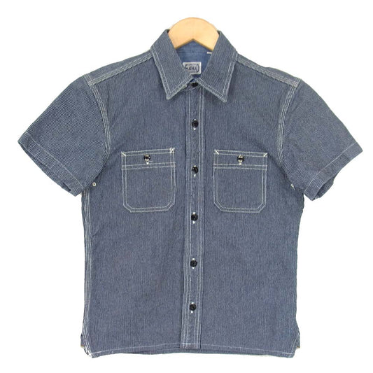 THE FLAT HEAD ザフラットヘッド ヒッコリー ワーク シャツ PIN HICKORY S/S WORK SHIRT ネイビー系 36【中古】