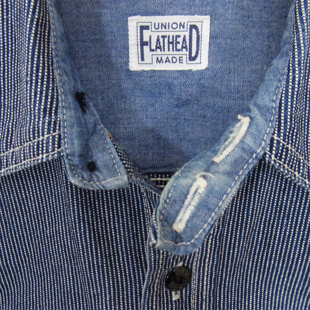 THE FLAT HEAD ザフラットヘッド ヒッコリー ワーク シャツ PIN HICKORY S/S WORK SHIRT ネイビー系 36【中古】