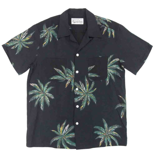 WACKO MARIA ワコマリア 17SS PALMS HAWAIIAN SHIRT レーヨン ハワイアン シャツ ブラック系 L【中古】