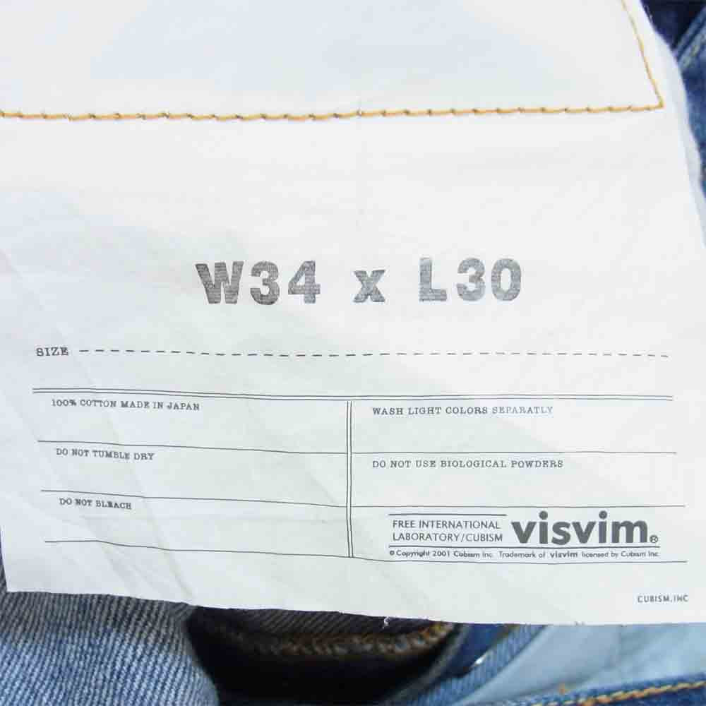 VISVIM ビズビム 0117205005019 social sculpture 01 dmgd-12 ソーシャルスカルプチャー 加工 デニム インディゴブルー系 34【中古】