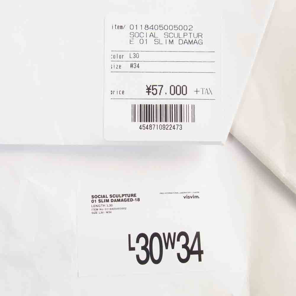 VISVIM ビズビム 18AW 未使用 0118405005002 SOCIAL SCULPTURE 01 SLIM DAMAGED-18 ソーシャルスカルプチャー インディゴ デニム パンツ インディゴブルー系 34【極上美品】【中古】