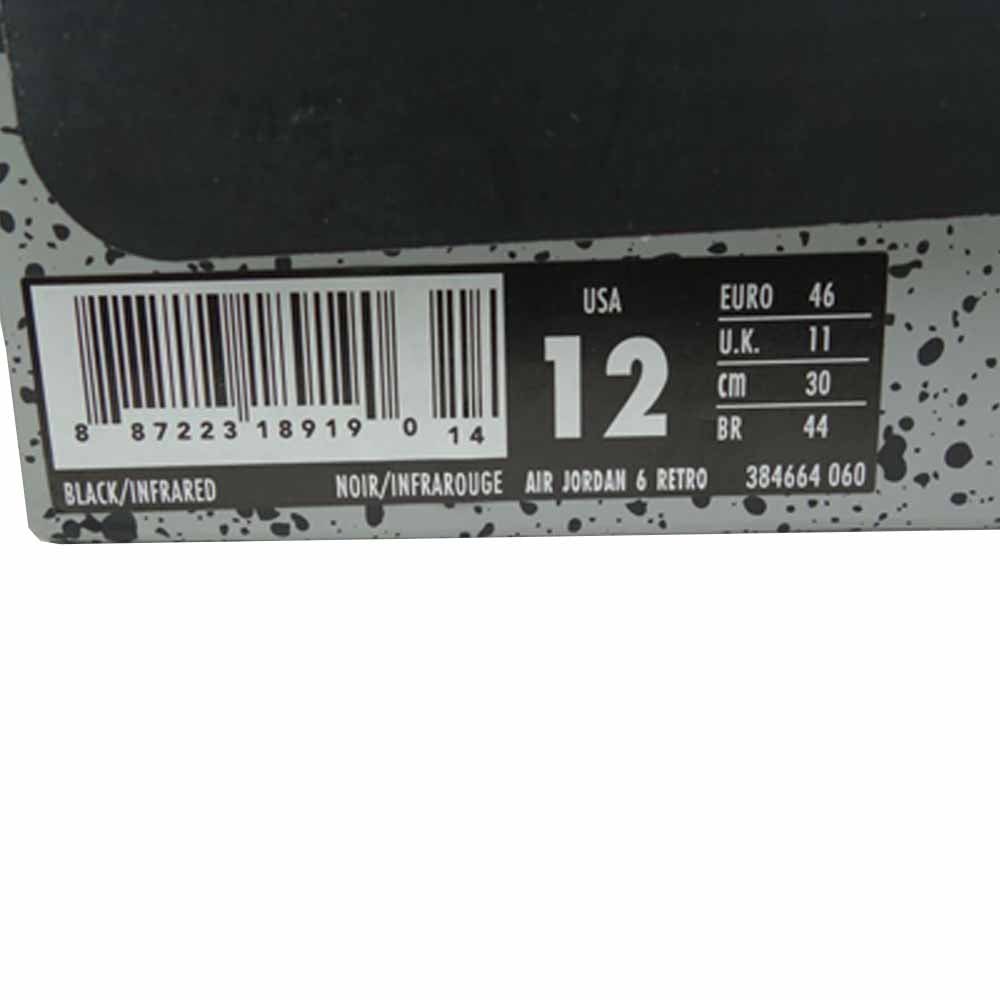 NIKE ナイキ 384664-060 国内正規品 AIR JORDAN 6 RETRO エア ジョーダン 6 レトロ ハイカット スニーカー ブラック系 レッド系 30cm【新古品】【未使用】【中古】