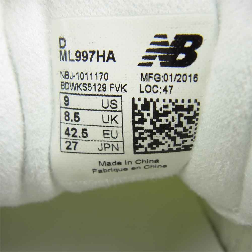 NEW BALANCE ニューバランス ML997HA × ビューティー＆ユース スエード ローカット スニーカー オフホワイト系 27cm【極上美品】【中古】