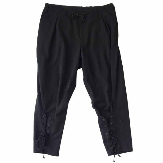 Yohji Yamamoto POUR HOMME ヨウジヤマモトプールオム 19AW HC-P39-100 ウールギャバジン 前裾 レースアップ パンツ ブラック系 2【美品】【中古】
