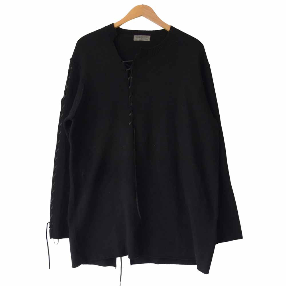 Yohji Yamamoto POUR HOMME ヨウジヤマモトプールオム 20AW HR-K13-194 レザーコード レースアップ ニット ブラック系 3【美品】【中古】