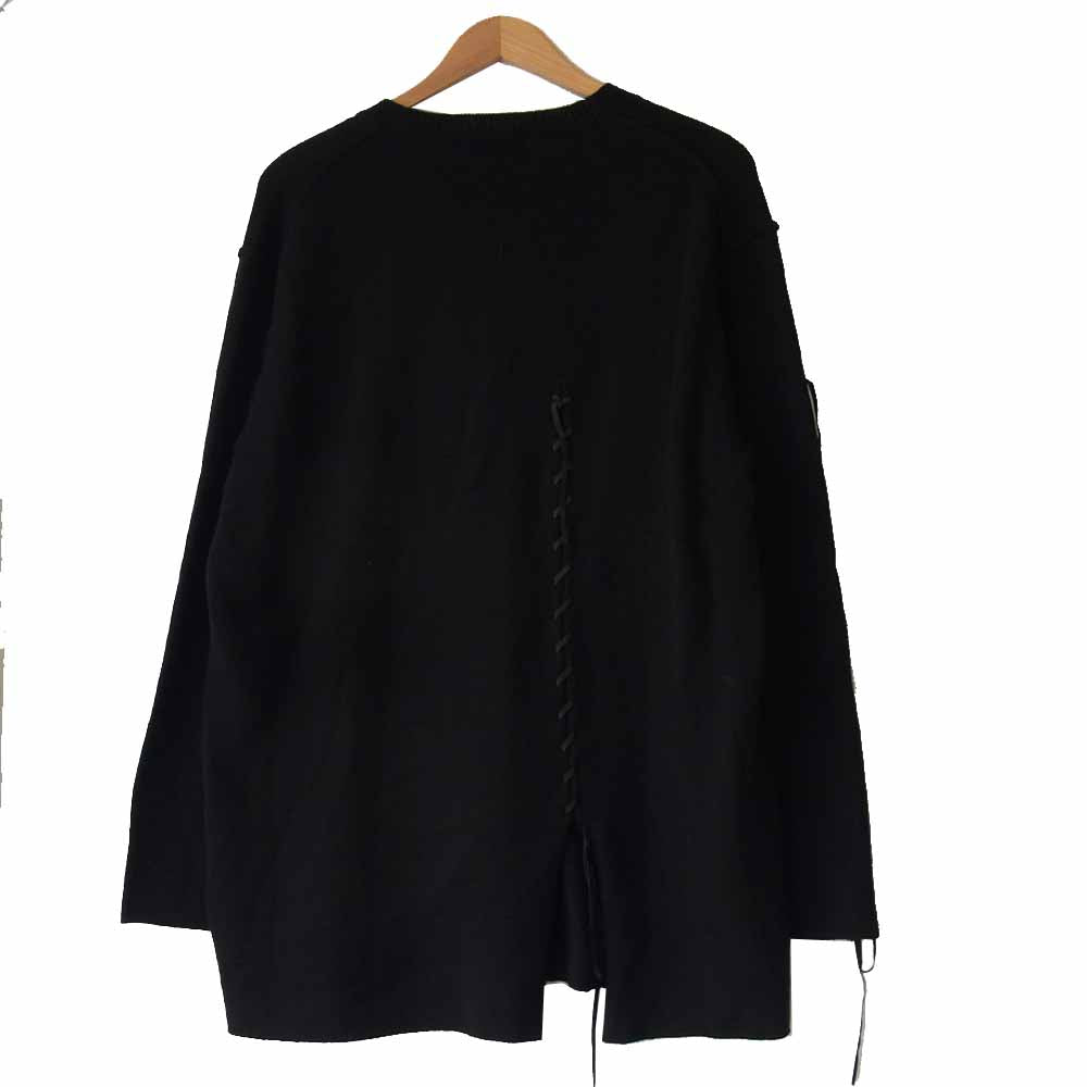 Yohji Yamamoto POUR HOMME ヨウジヤマモトプールオム 20AW HR-K13-194 レザーコード レースアップ ニット ブラック系 3【美品】【中古】