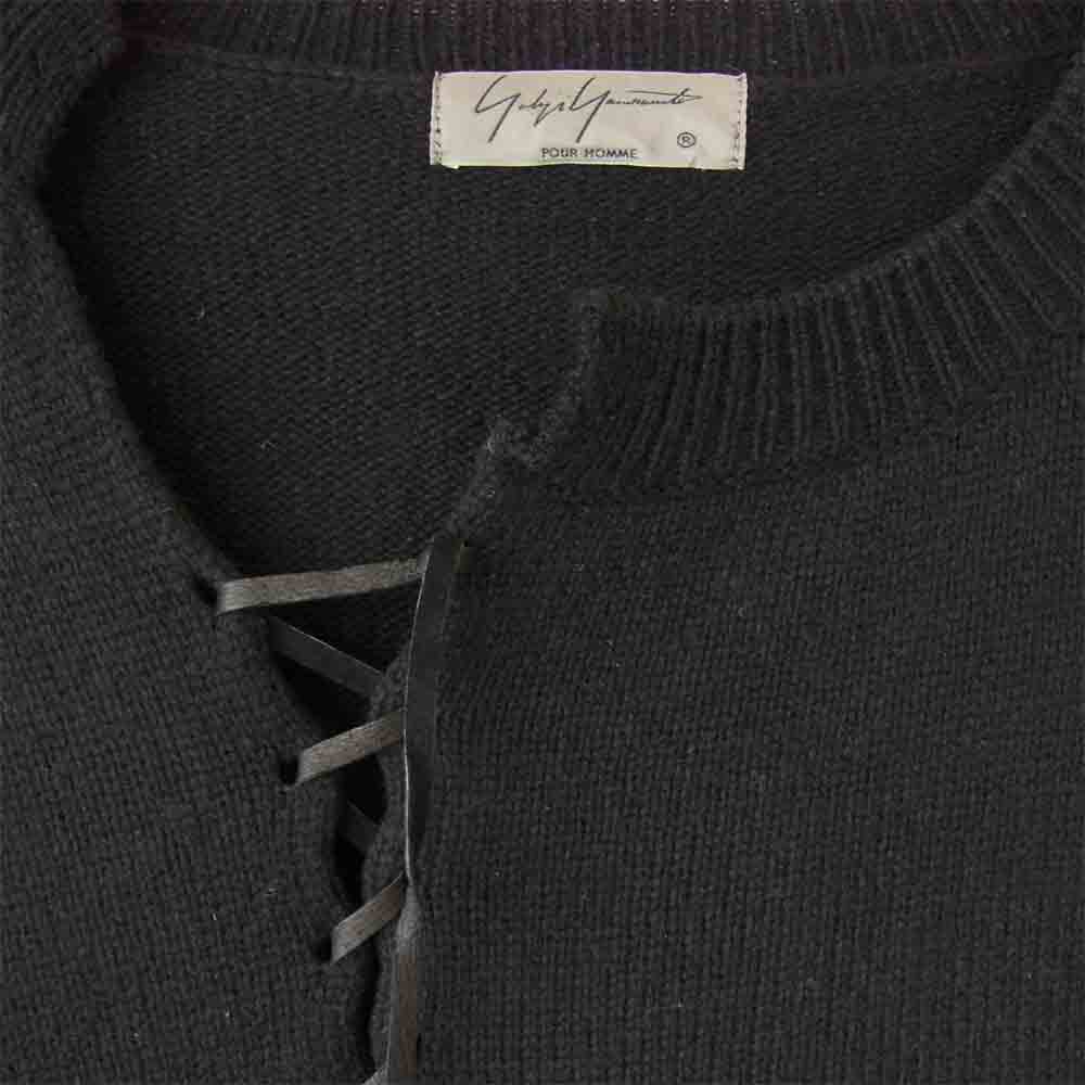 Yohji Yamamoto POUR HOMME ヨウジヤマモトプールオム 20AW HR-K13-194 レザーコード レースアップ ニット ブラック系 3【美品】【中古】