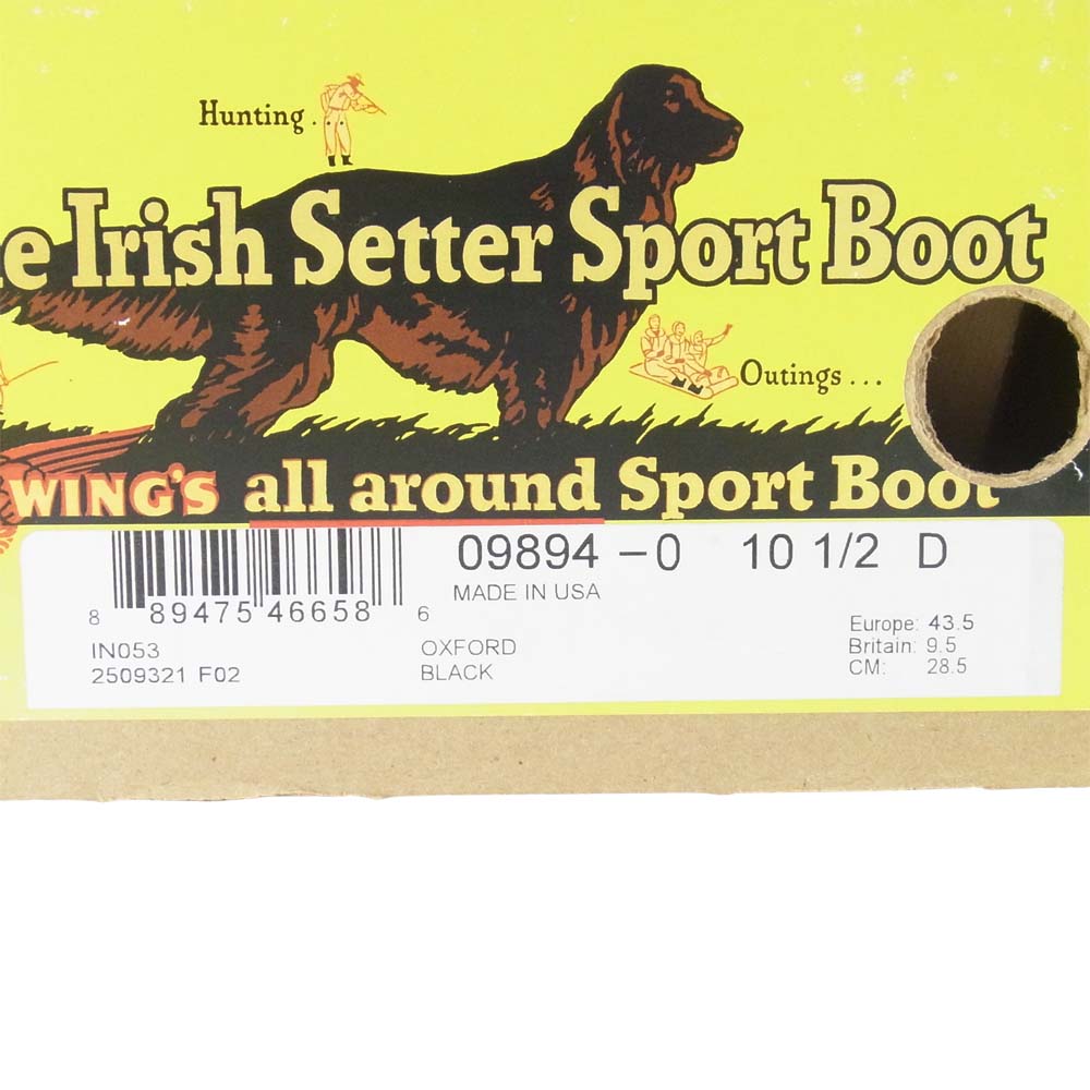 RED WING レッドウィング 9894 Irish Setter Oxford アイリッシュセッター オックスフォード ブラッククロンダイク 茶芯 犬タグ 復刻 ブラック系 10.5D【極上美品】【中古】