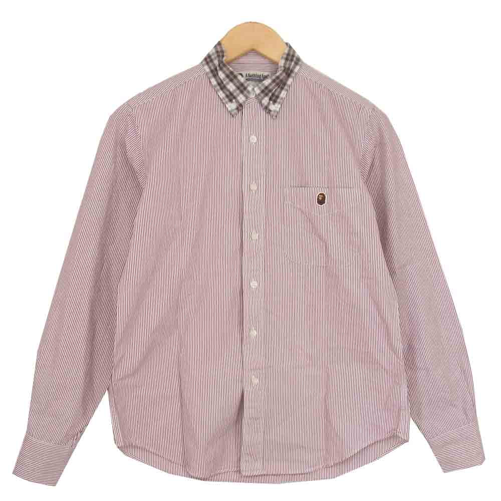 A BATHING APE アベイシングエイプ チェック襟 ストライプ BD レッド系 S【中古】