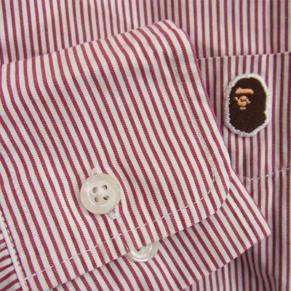 A BATHING APE アベイシングエイプ チェック襟 ストライプ BD レッド系 S【中古】