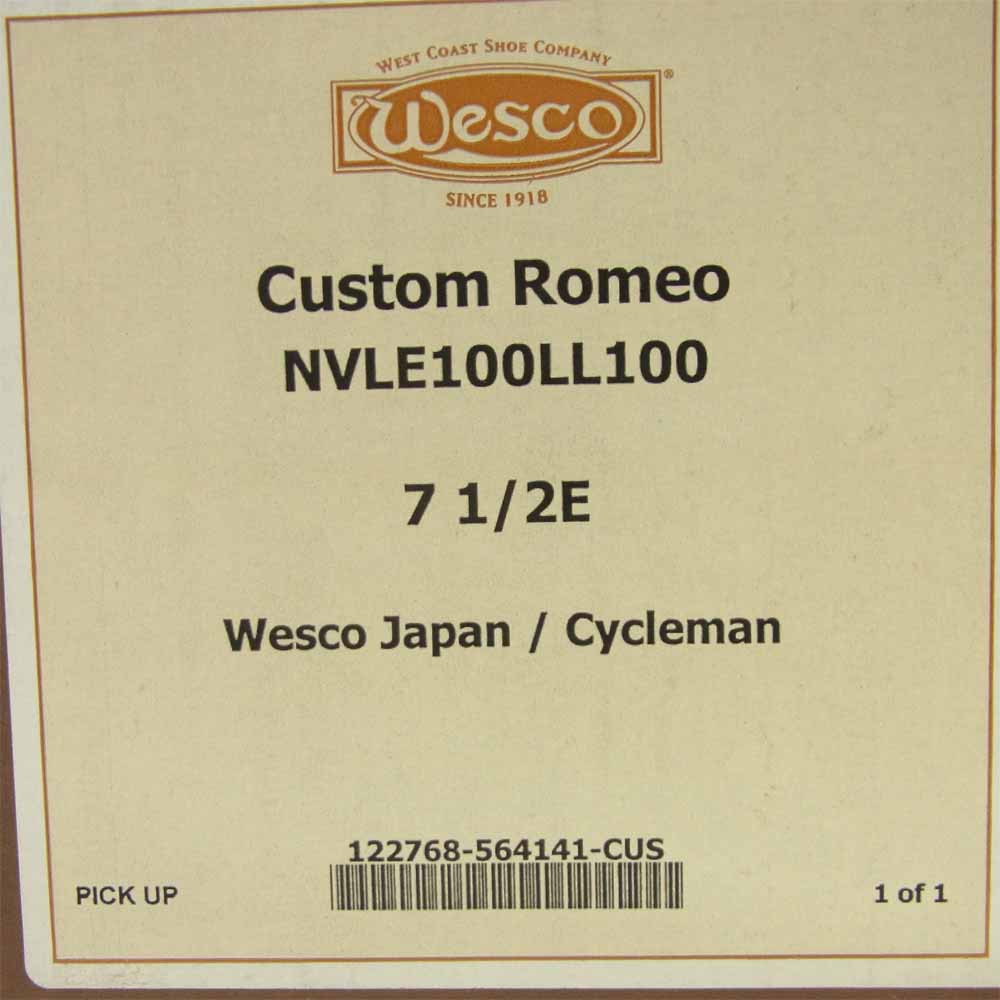 WESCO ウエスコ NVLE100LL100 CUSTOM ROMEO カスタム ロメオ レザー ブーツ ブラック系 7.5E【中古】