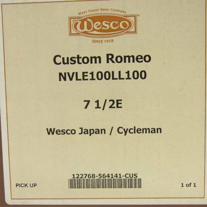 WESCO ウエスコ NVLE100LL100 CUSTOM ROMEO カスタム ロメオ レザー ブーツ ブラック系 7.5E【中古】