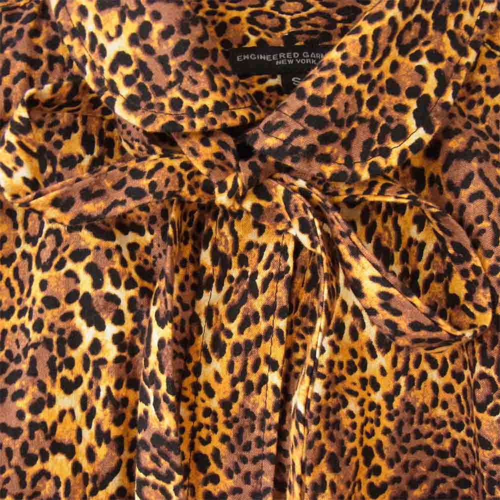 Engineered Garments エンジニアードガーメンツ USA製 Rounded Collar Shirt Leopard Print ラウンドカラー レオパード ブラウン系 S【中古】
