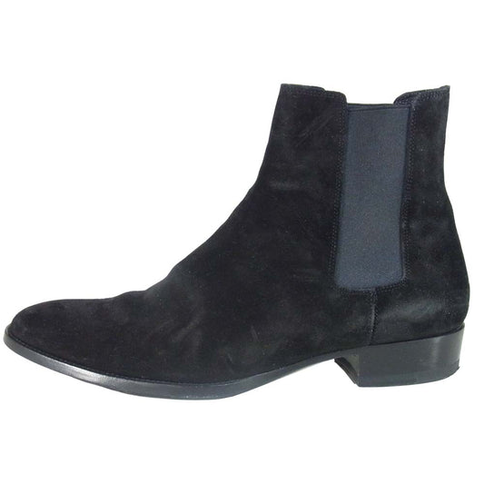 SAINT LAURENT サンローラン サイドゴア スエード ヒール ブーツ イタリア製 ブラック系 41【中古】