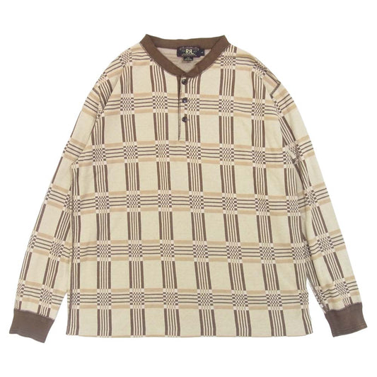 RRL ダブルアールエル USA製 ヘンリーネック チェック カットソー コットン ベージュ系 L【中古】