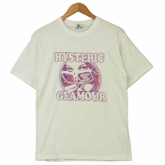 HYSTERIC GLAMOUR ヒステリックグラマー 21SS 02211CT06 STILL CRAZY 刺繍 半袖 Tシャツ コットン ホワイト系 S【中古】