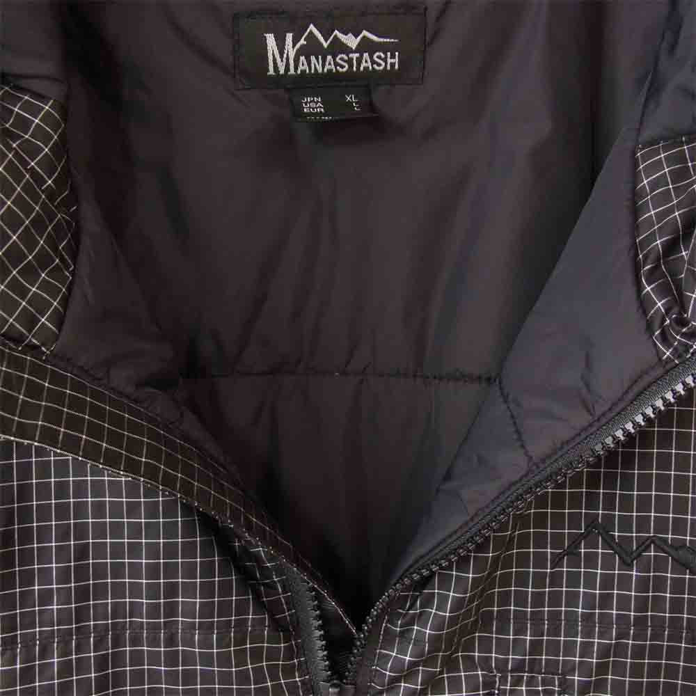 MANASTASH マナスタッシュ MRIP P-100 PARKA チェック柄 プリマロフト 中綿 ジャケット ブラック×ホワイト XL【中古】