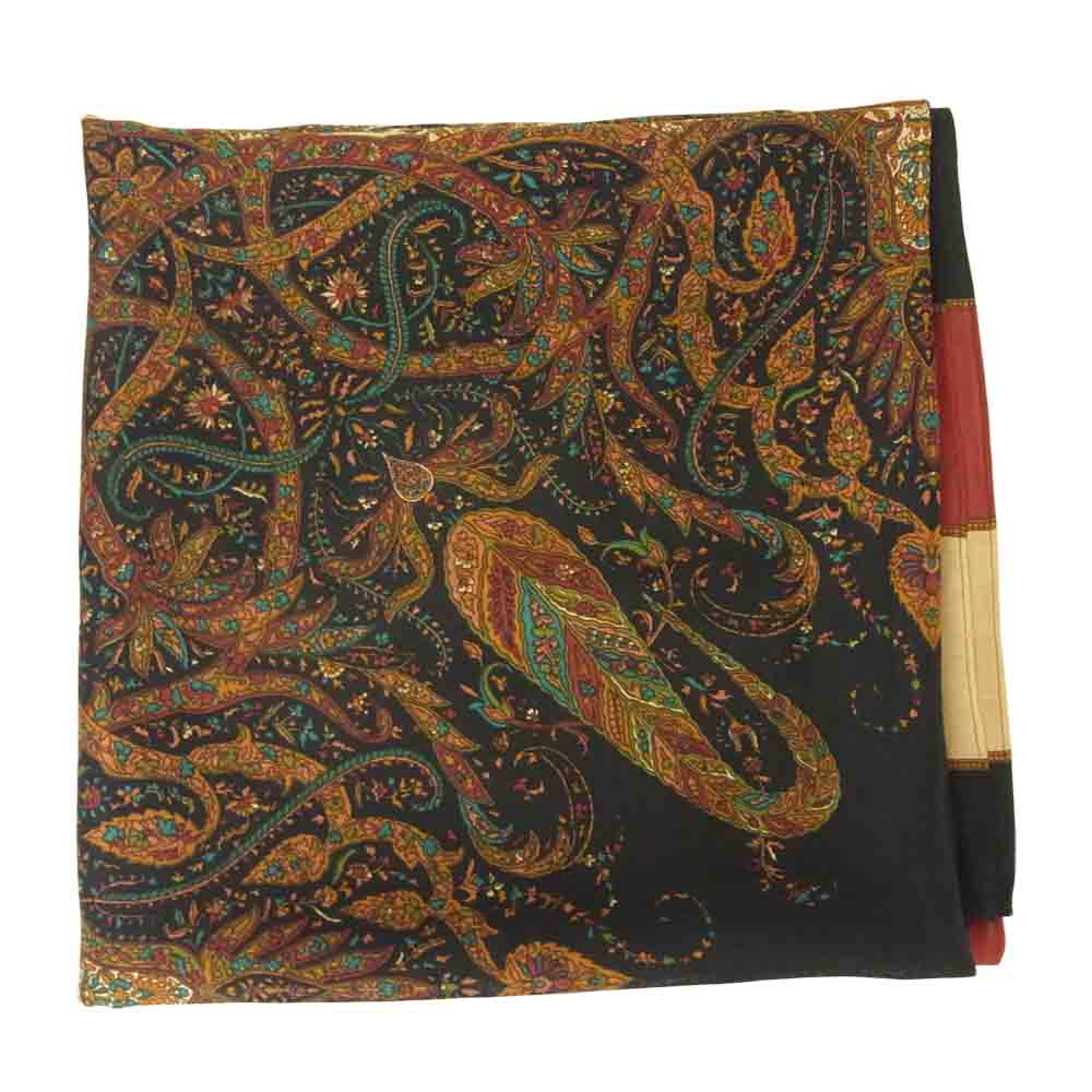 YVES SAINT LAURENT イヴサンローラン YSL ペイズリー柄 ウール シルク 大判 スカーフ ストール レッド系 ブラック系 ベージュ系【中古】