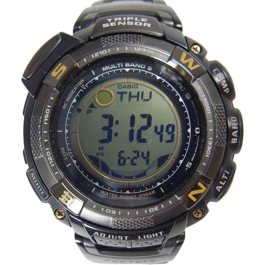 CASIO カシオ PRW-1500YTJ PROTREK プロトレック トリプルセンサー ソーラー 電波クォーツ 腕時計 ブラック系【中古】