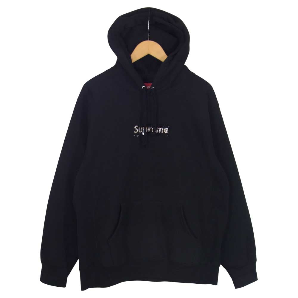Supreme シュプリーム 19SS Swarovski スワロフスキー Box Logo Hooded Sweatshirt Hoodie ボックスロゴ パーカー  ブラック系 L【中古】