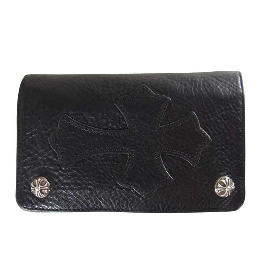 CHROME HEARTS クロムハーツ（原本無） 1ジップ クロスボタン クロスパッチ レザー ウォレット ブラック系【中古】