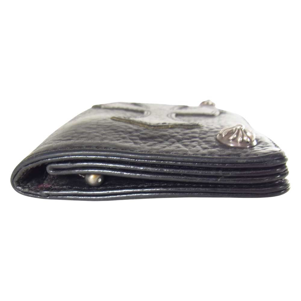 CHROME HEARTS クロムハーツ（原本無） 1ジップ クロスボタン クロスパッチ レザー ウォレット ブラック系【中古】